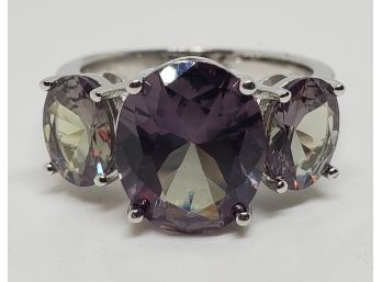 Purple Lab Created Color Change Sapphire Rhodium Over Sterling 3 Stone Ring