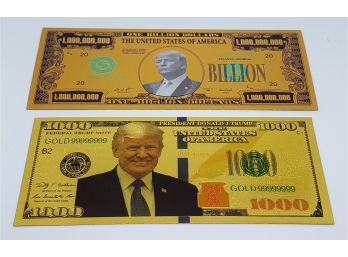 Lot Of 2 President Trump Gold Plated Bank Notes