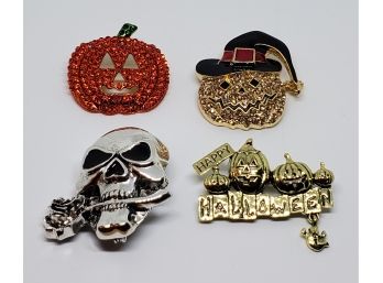 Lot Of Four Halloween Austrian Crystal Broaches