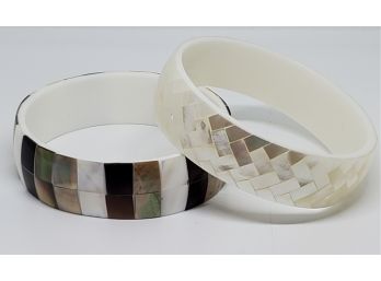 Multi Color Inlay Shell, White Bangle Bracelet & Mother Of Pearl Bracelet