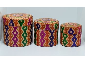 Set Of 3 Hand Painted Genuine Leather Mandala Pattern Nesting Boxes