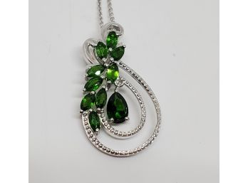 Natural Russian Diopside Vine Pendant Necklace In Platinum Over Sterling