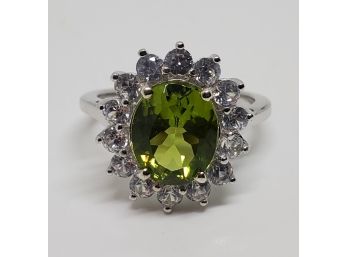 Peridot, Zircon Ring In Platinum Over Sterling Silver