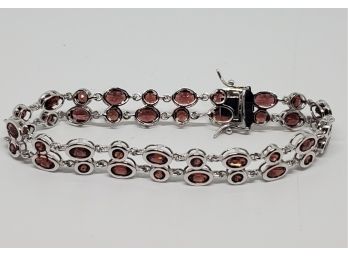 Stunning Garnet, Rhodium Over Sterling Double Row Bracelet