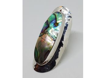 Incredible Abalone Sterling Silver Elongated Ring