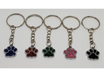 Lot Of 5 Glitter Paw Keychains In Different Colors