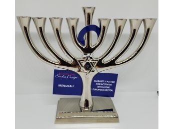 Brand New Regent Square Studio Design Menorah With Fine Blue European Crystal