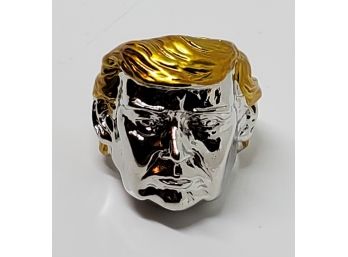 Super Realistic President Donald Trump Ring In Silver And Gold Tone