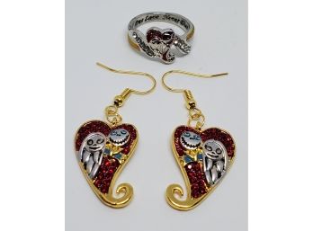 Nightmare Before Christmas Earrings And Ring Set