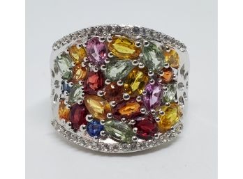 Multi Sapphire Zircon Cluster Ring In Platinum Over Sterling