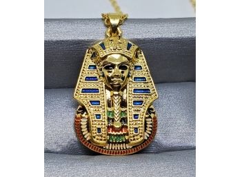 Egyptian Pharaoh Pendant Necklace In Gold Tone