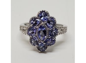 Beautiful Tanzanite, Zircon Ring In Platinum Over Sterling