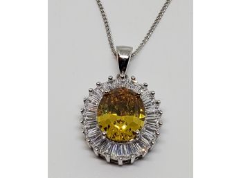 AAA Cut Premium Yellow & White Cubic Zirconia Pendant Necklace In Platinum Over Sterling