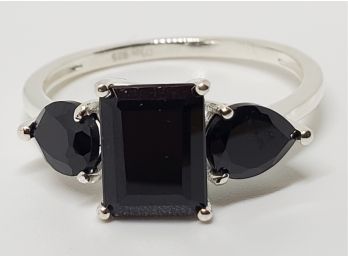 Natural Black Spinel Ring In Sterling