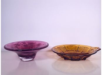 Two Colored Glass Dishes