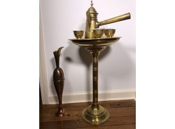 Brass Turkish Coffee Set & Tall Vase