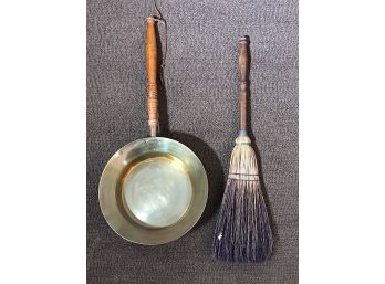 Brass Pan From Russia & Hearth Broom