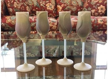Four Unusual Ceramic Stemmed Glasses