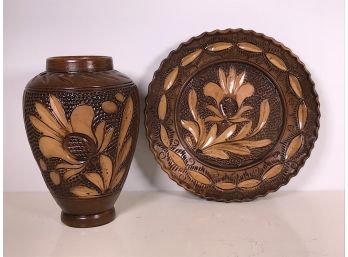Wooden Vase & Bowl