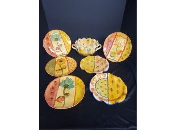 Ita Lica Ars & Assorted Italian Floral Painted Pottery Plates & Bowl