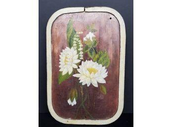 Antique Framed Hand Painted Slate Piece - Array Of White Flowers & Greens