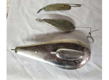 Three Vintage Large Surf Casting Fishing Spoons Lures. Rex Bunker Spoon