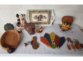 Huge Thanksgiving Lot With Villeroy & Boch Tray, Turkey Candle, Pilgrim Candle Holders