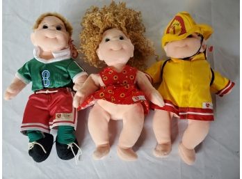 Three Great Ty Baby Dolls, Fireman With Tags, Soccer Player With Tag And Girl