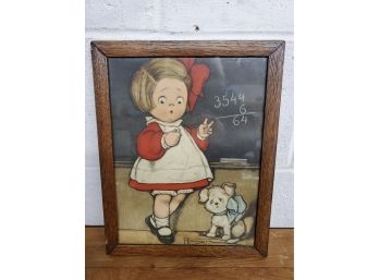 Adorable Vintage School Girl & Puppy Framed Print