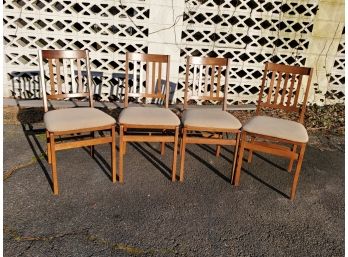 Set Of Four Stackmore Upholstered & Wood Folding Chairs