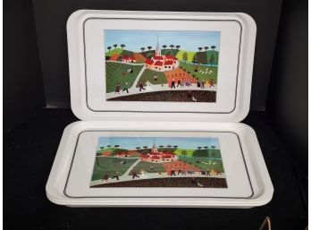 Four Villeroy Boch Wedding Naif Plastic Oblong Serving Trays 11.5 X 18.75