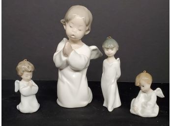 Four Lovely Lladro Spain Porcelain Angel Figurines & Ornaments