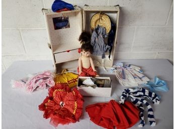 Vintage 12' Horsman Doll With GiGi Portable Wardrobe/Carrying Case With Outfits