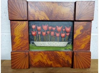 Signed Petra Haas Renowned Folk Artist -Theorem Oil Painting On Velveteen Country Haas Tulips In Spotted Bowl