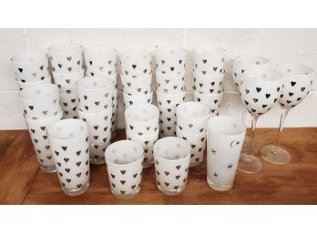 Pretty Assortment Of Frosted Drinkware With Silver Leaf Hearts