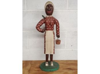 1980 Signed Bill Duffy Primitive Folk Art - Two Sided Milk Maid Wood Carved Figurine