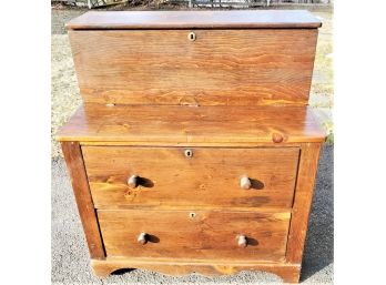 Vintage Step Back Two Drawer Secretary Desk With Plank Back