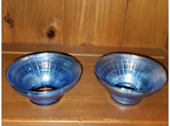 Pair Of Hand Blown Blue Glass Bobeche Cups