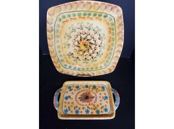 Duo Of Italian Hand Painted Pottery Platters