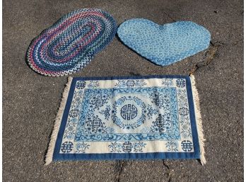 Three Great Throw Rugs, Two Braided, One Heart And An Entryway Rug