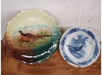 Two Vintage Pheasant Themed Transferware Decorative Plates