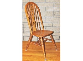 Vintage Oak Slant Spindle Fiddleback Windsor Side Chair