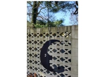 Cool Vintage Hanging Black Metal Crescent Moon, Yard Art Candle Holder