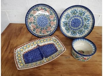 Unikat Boleslawiec Poland Hand Made Assorted Pottery Serving Pieces