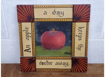 Lovely Folk Art Framed Signed By Renowned Artist Petra Haas Theorem Oil Painting On Velveteen An Apple A Day