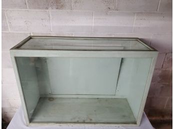 Vintage Sage Green Wooden Display Case With Glass Top And Front With Opening In Back