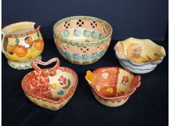 Grouping Of Whimsical Handmade Italian Pottery Kitchen Serving Pieces - Ita Lica Ars & More