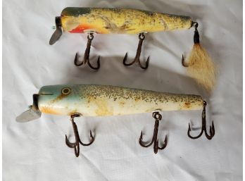 Two Vintage Stamford CT Goo Goo Eye L. Cooper & Co. Surf Cast Fishing Lures