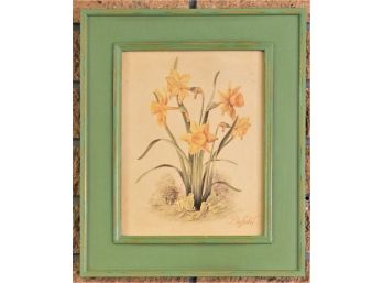 Pretty Daffodil Print In Distressed Wood Frame