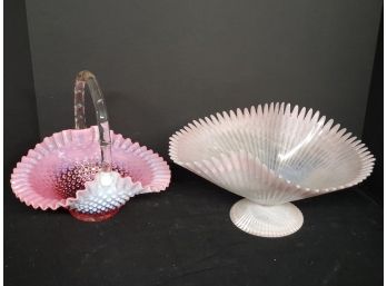 Two Vintage Pink Art Glass Bowls